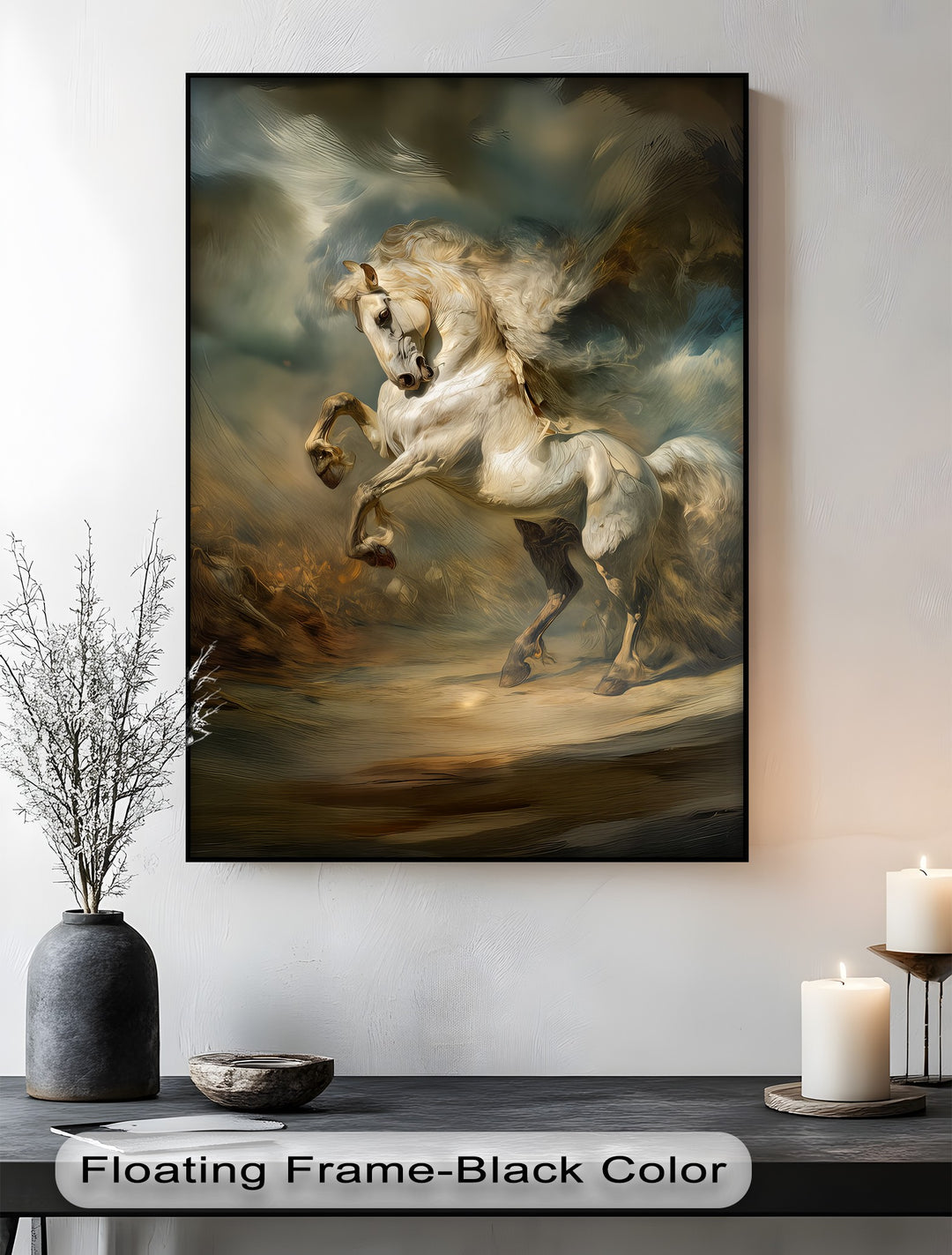 Eclipsed Thunder – Majestic Rearing White Horse Canvas Print