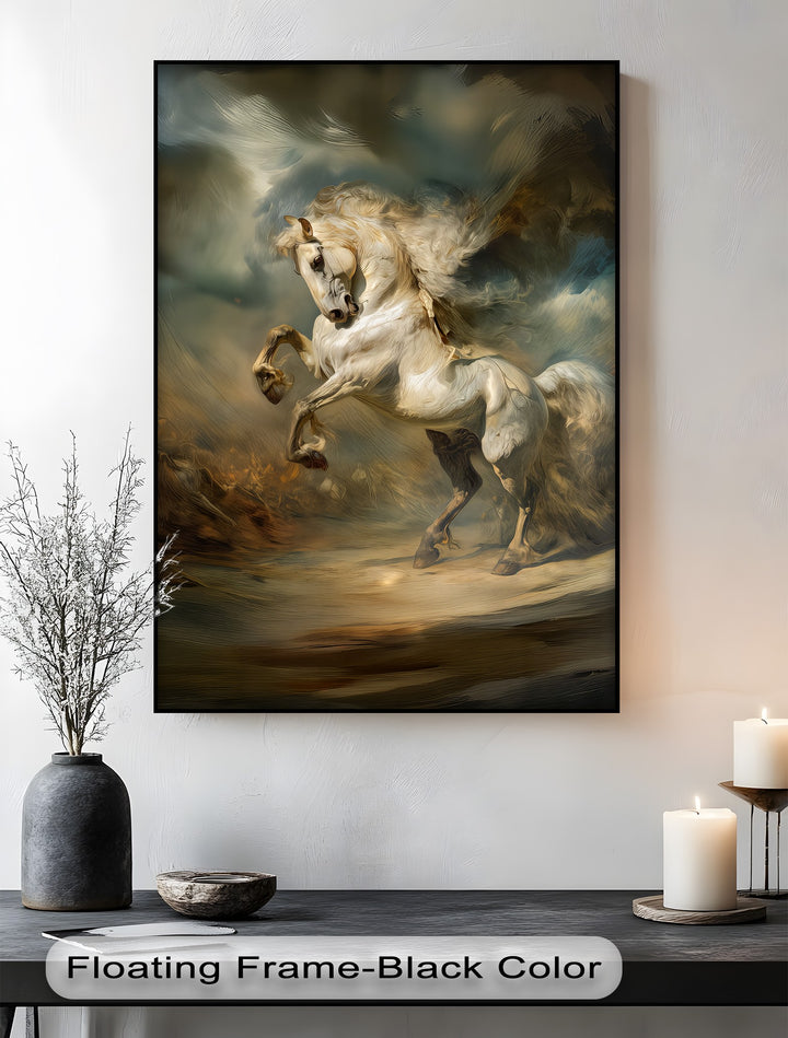 Eclipsed Thunder – Majestic Rearing White Horse Canvas Print