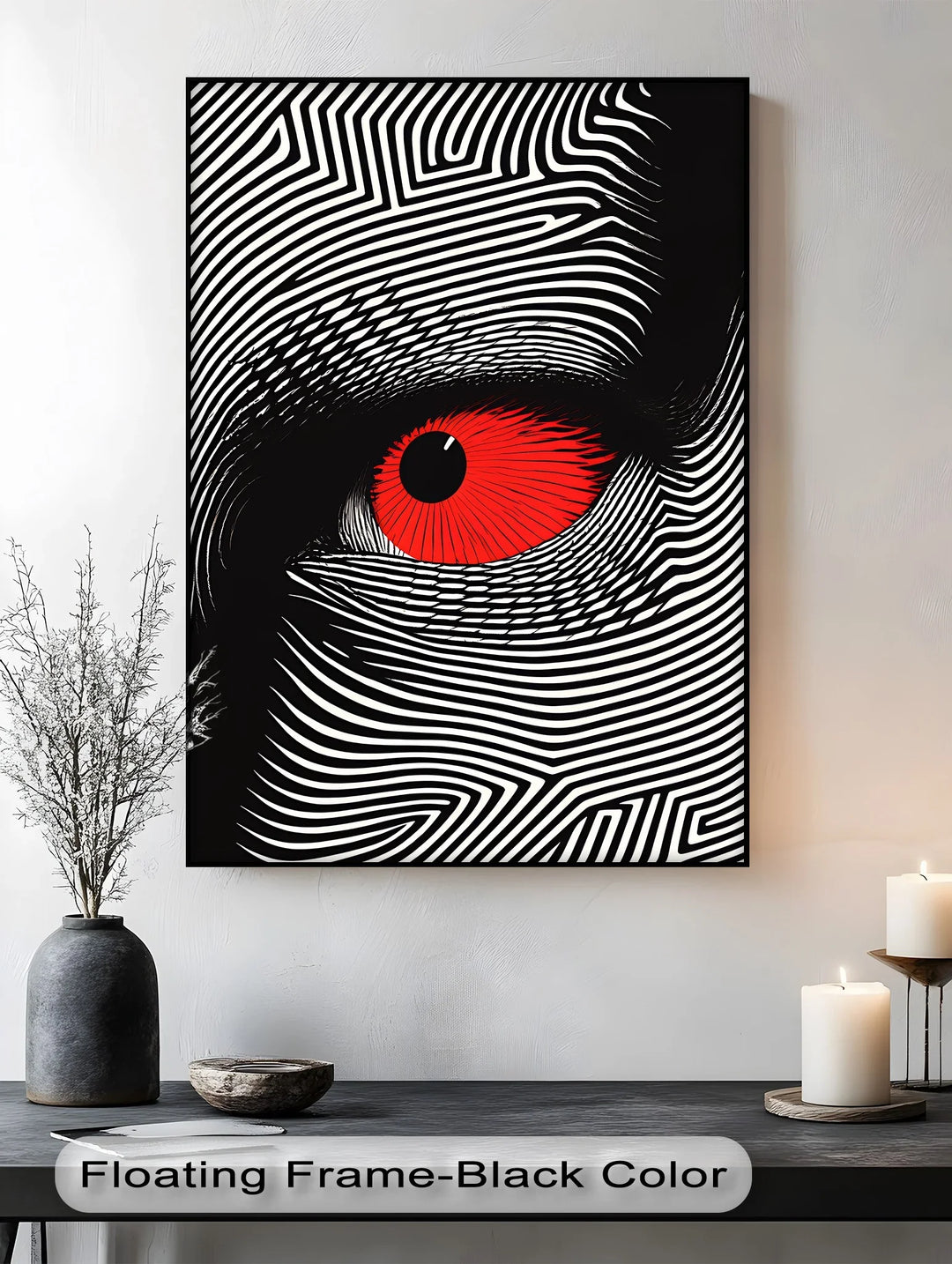 Red Eye in Optical Lines – Black & White Canvas Print - MyPhotoStation