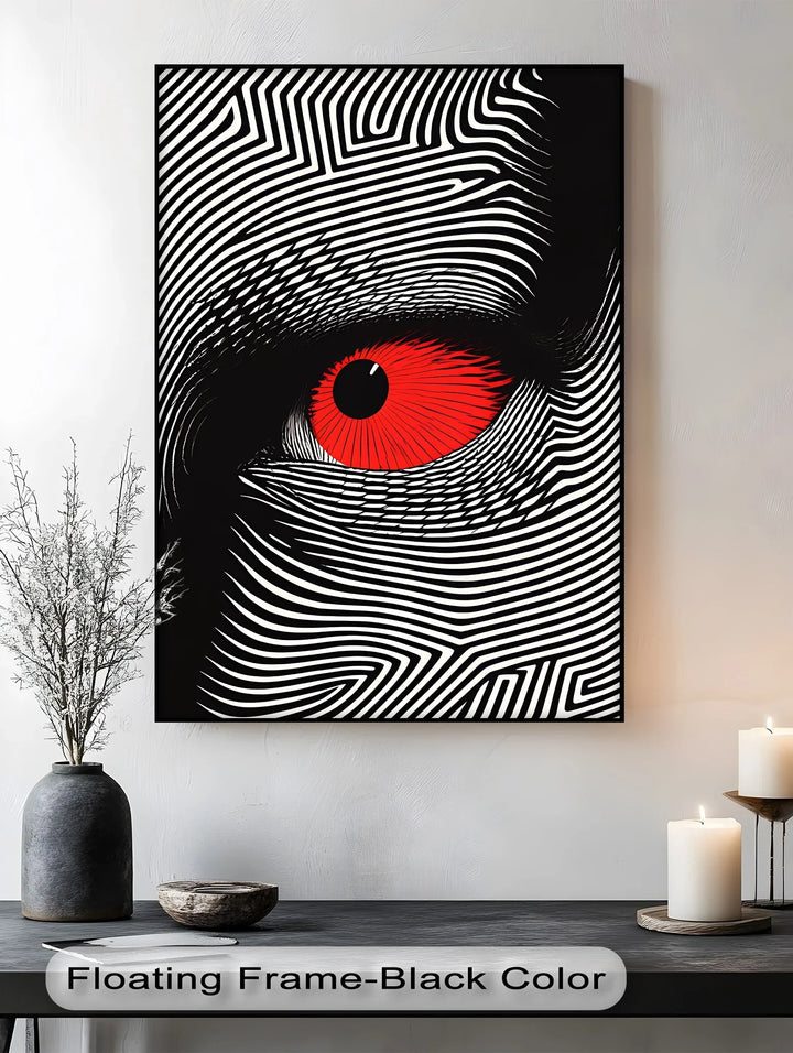 Red Eye in Optical Lines – Black & White Canvas Print - MyPhotoStation