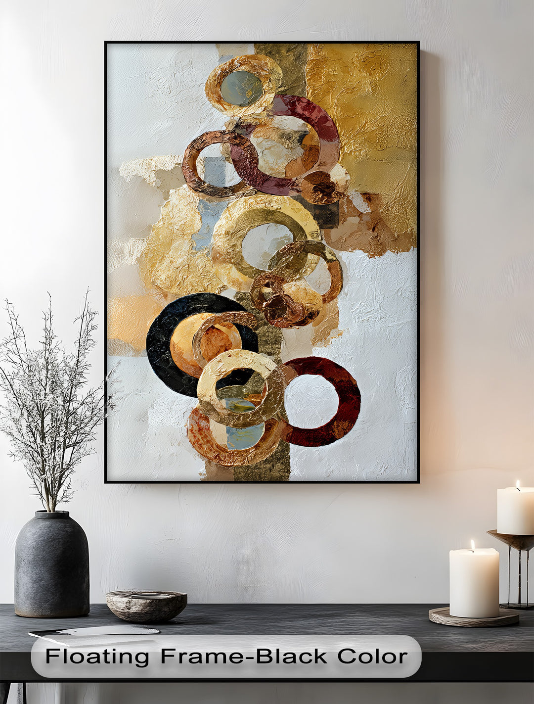 Gilded Motion – Textured Gold Rings Abstract Canvas Print