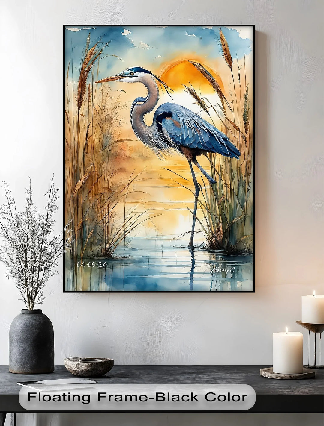 Majestic Blue Heron at Sunset – Serene Waterscape Canvas Print - MyPhotoStation