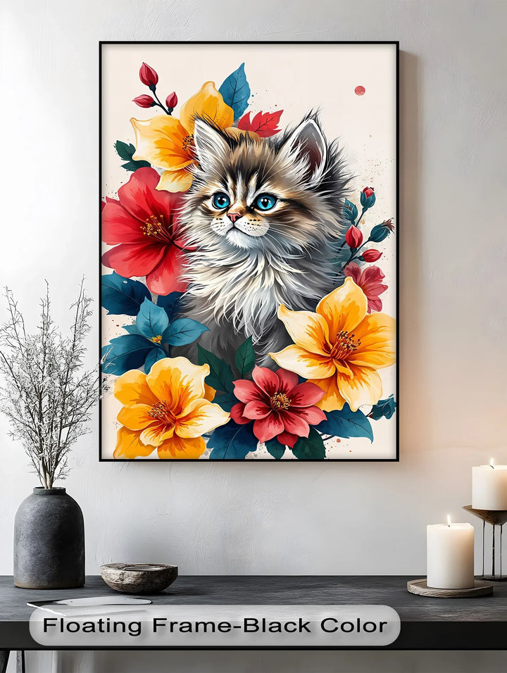 Fluffy Kitten Surrounded by Vibrant Florals - Cat Canvas Print - MyPhotoStation