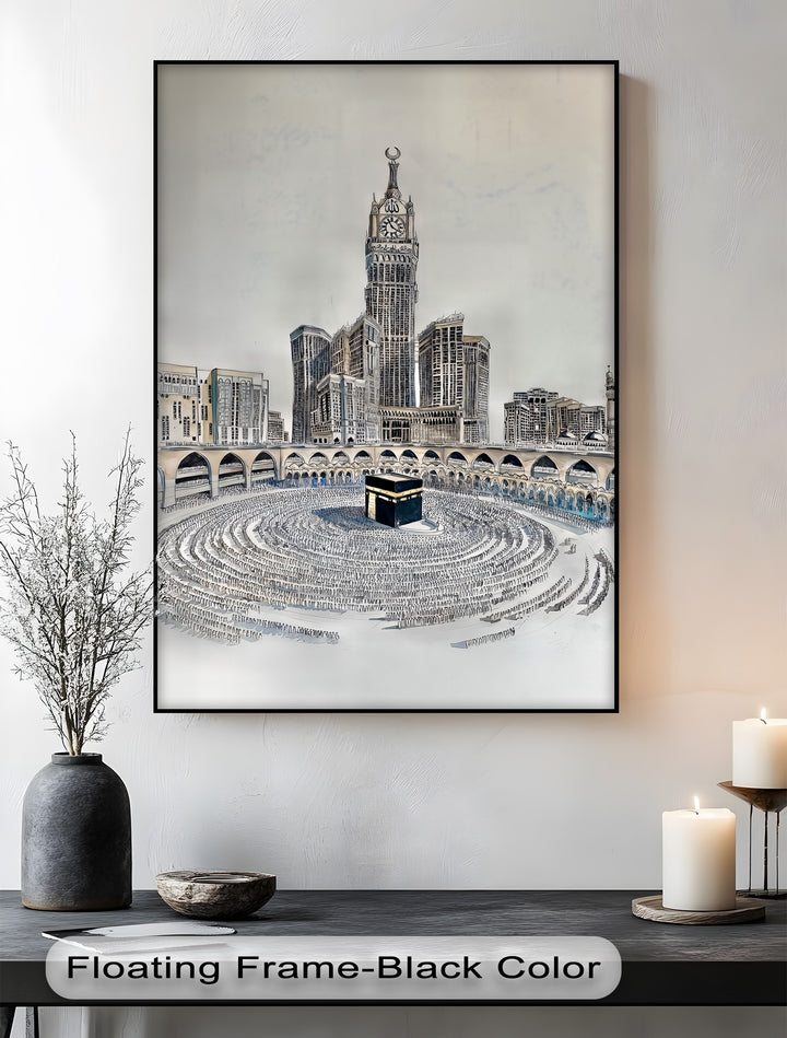 Kaaba with Abraj Al-Bait Clock Tower – Islamic Wall Art