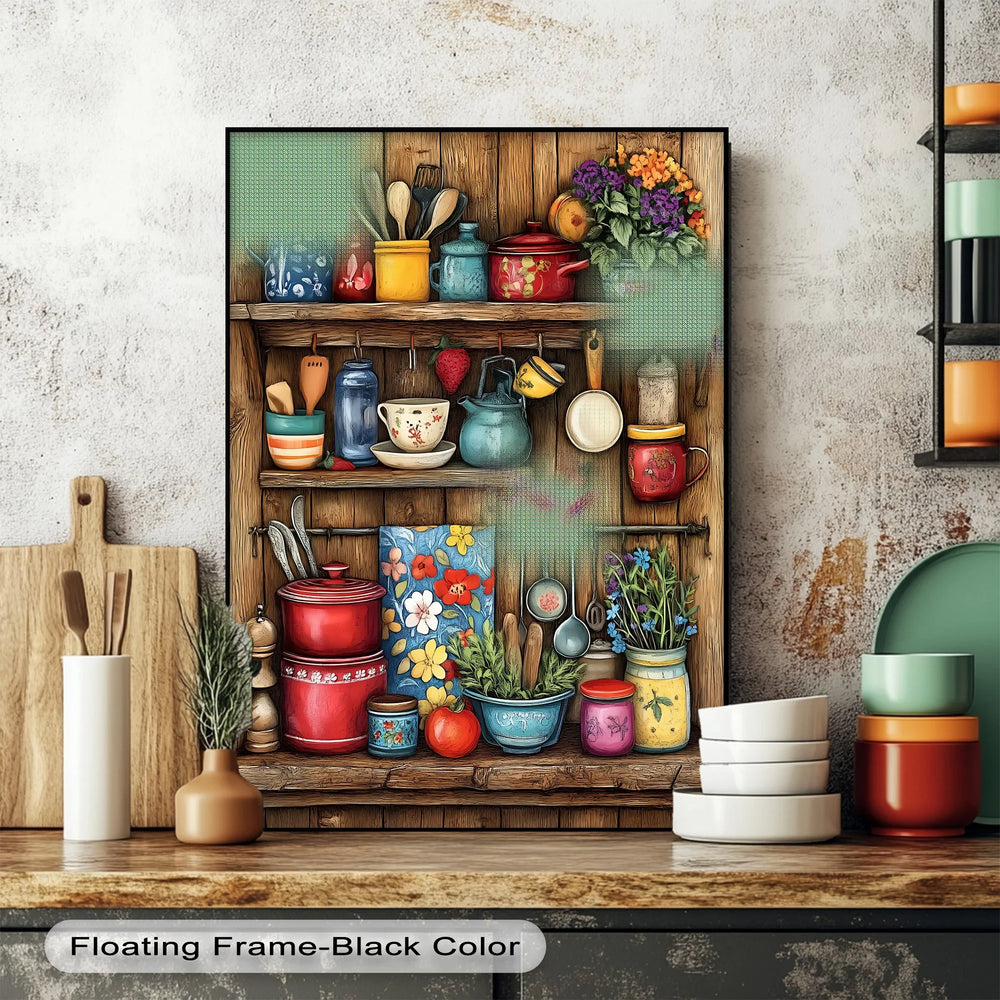 Rustic Kitchen Shelf – Vintage Floral Kitchen Canvas Print - MyPhotoStation