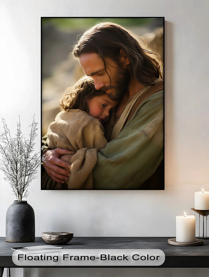 Sacred Shelter – Jesus Embracing a Child Canvas Print - MyPhotoStation