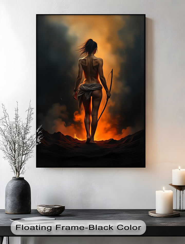 Ashen Huntress – Fiery Nude Canvas Wall Art | Artwork Canvas