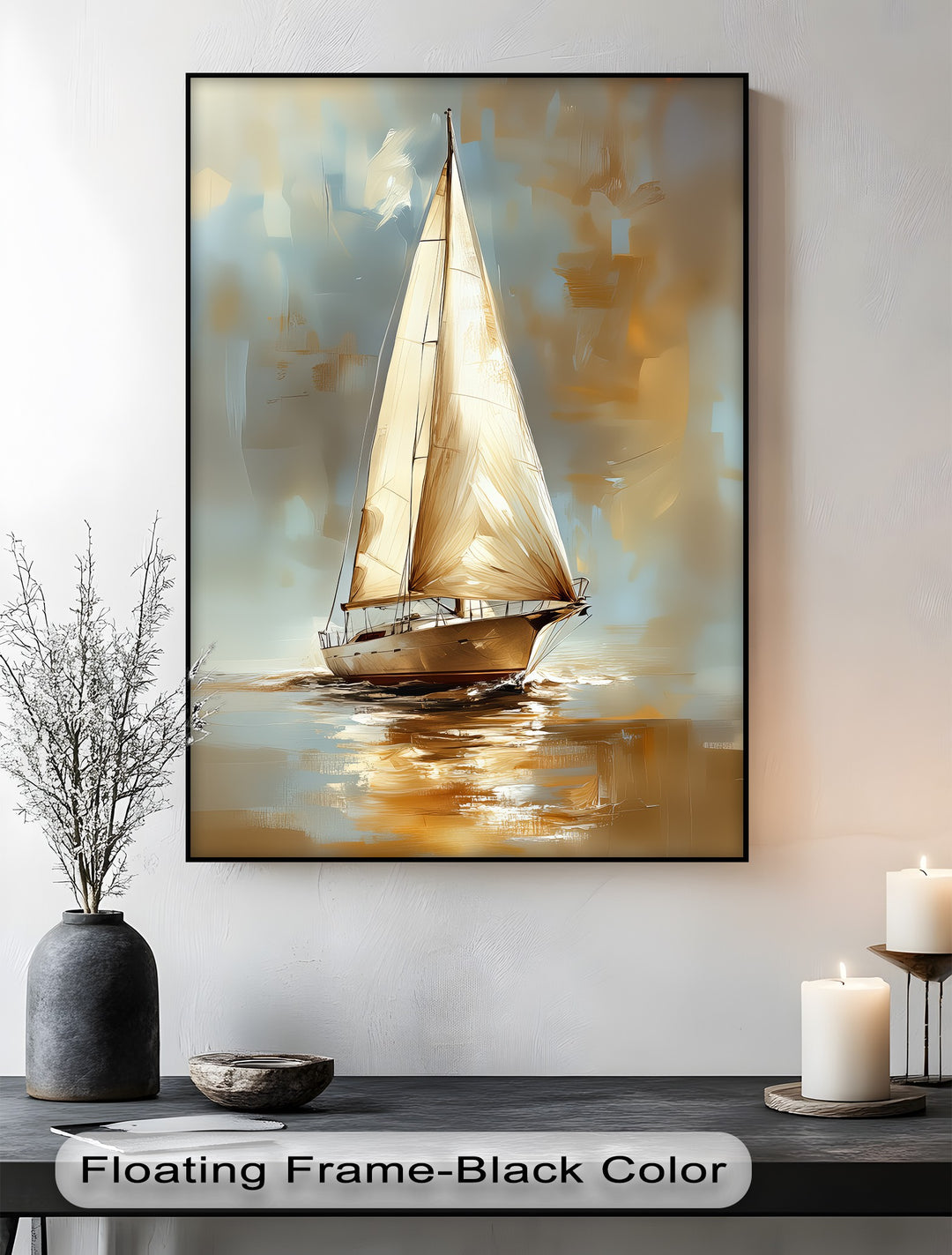 Golden Voyage – Tranquil Sailboat at Sunset Canvas Print