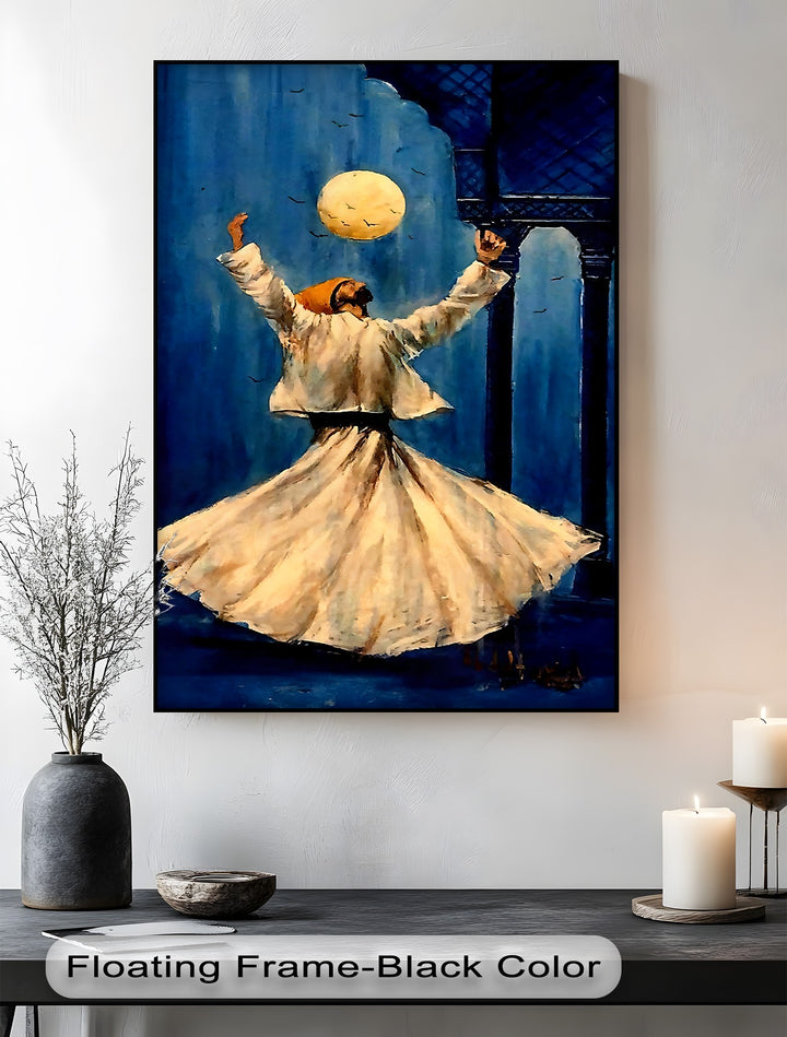 Moonlit Dance – Whirling Dervish Islamic Canvas Wall Art | Large Canvas
