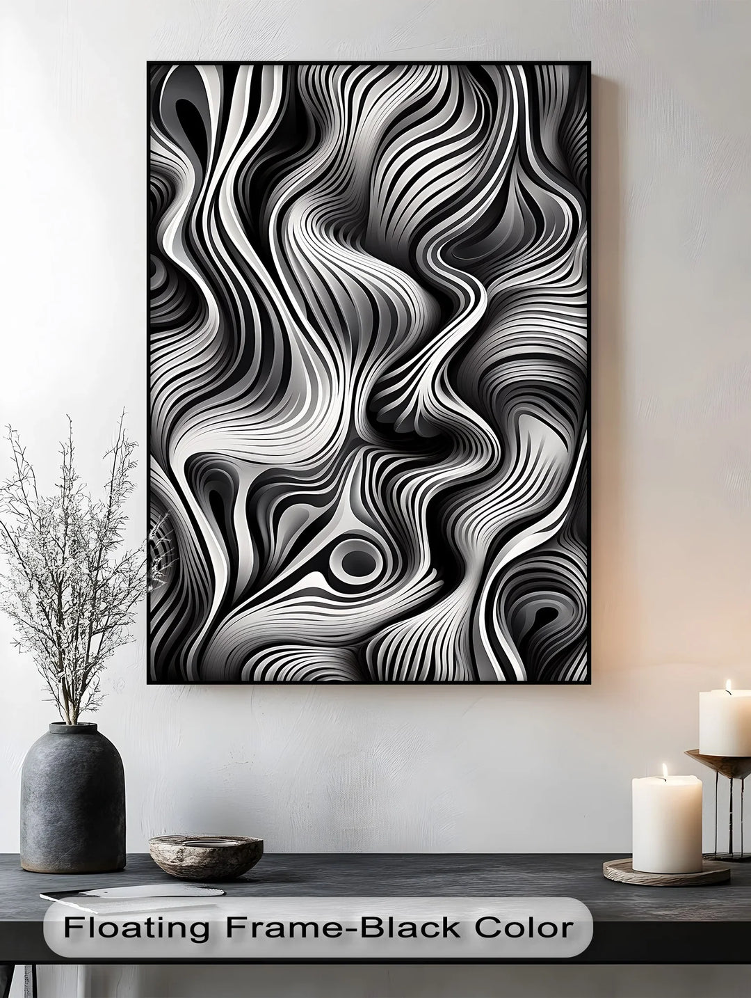 Flowing Dimensions – Abstract Waveform in Black & White Canvas Print - MyPhotoStation