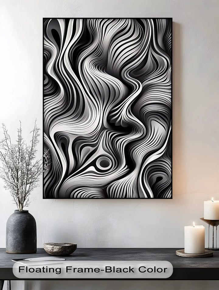 Flowing Dimensions – Abstract Waveform in Black & White Canvas Print - MyPhotoStation