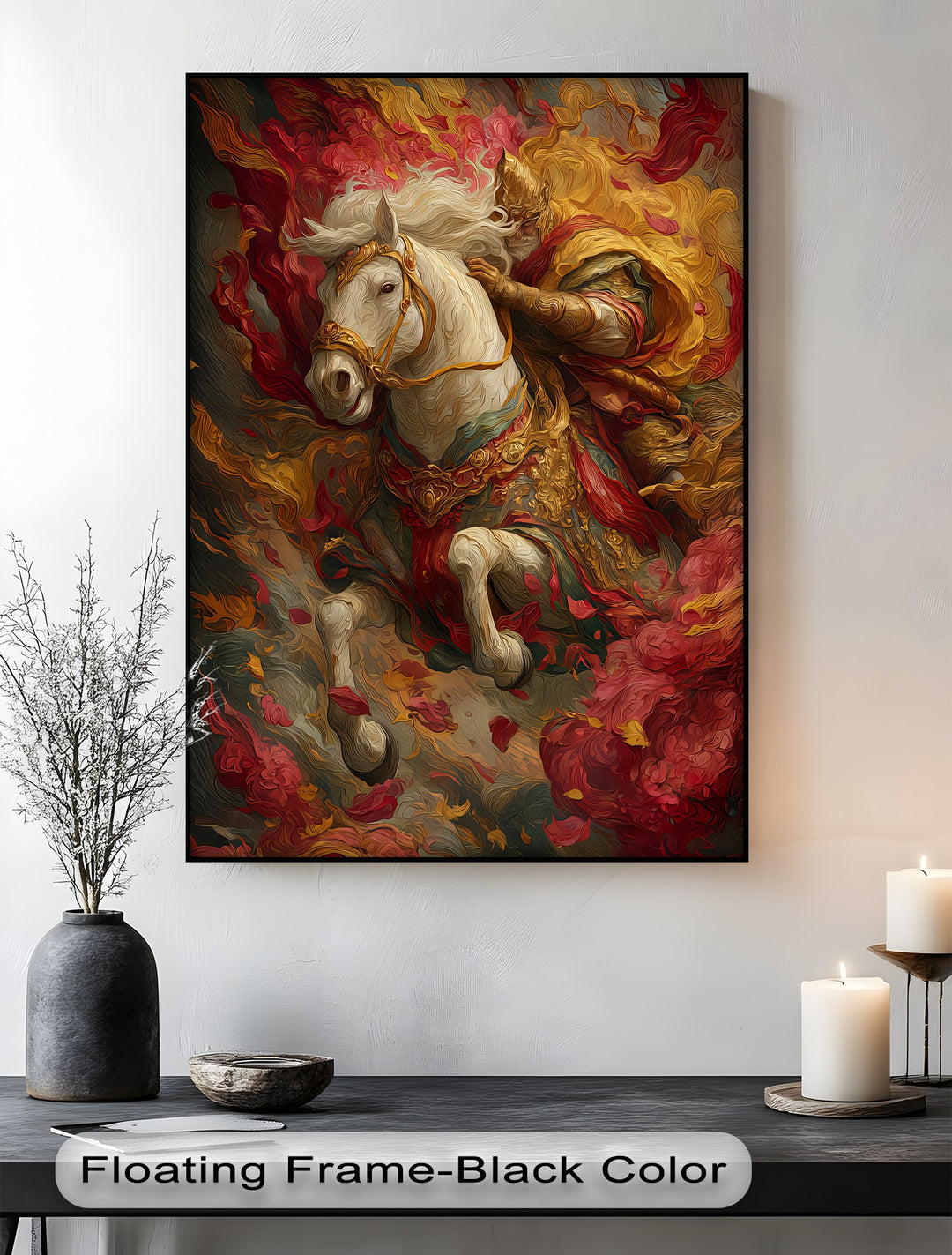 The Crimson Charge – Warrior on White Steed Canvas Print