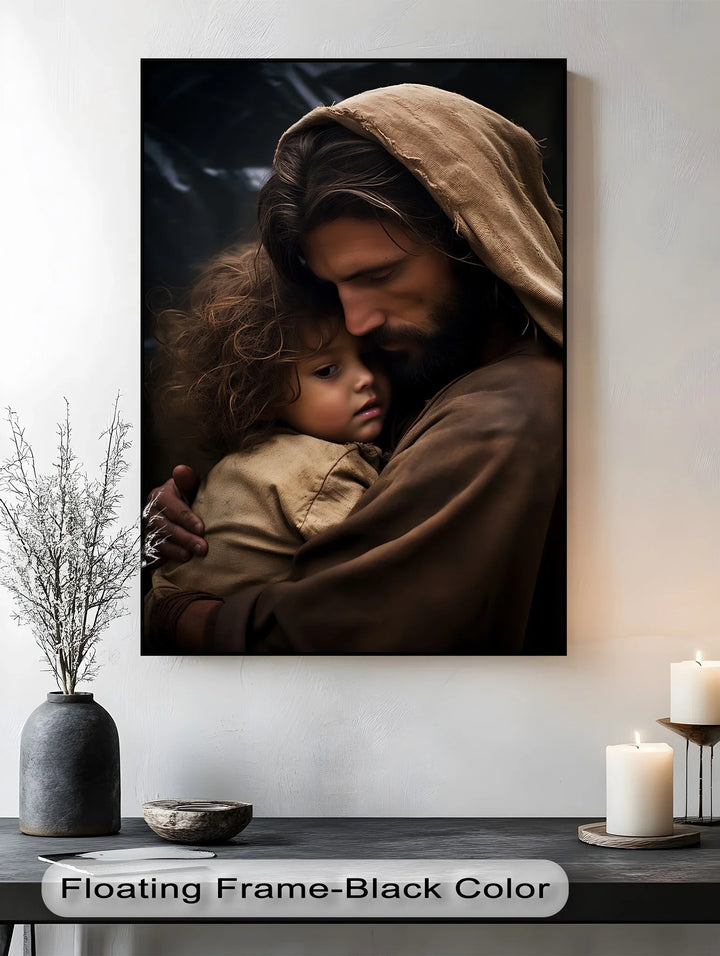 Divine Embrace – Jesus Holding a Child Canvas Print - MyPhotoStation
