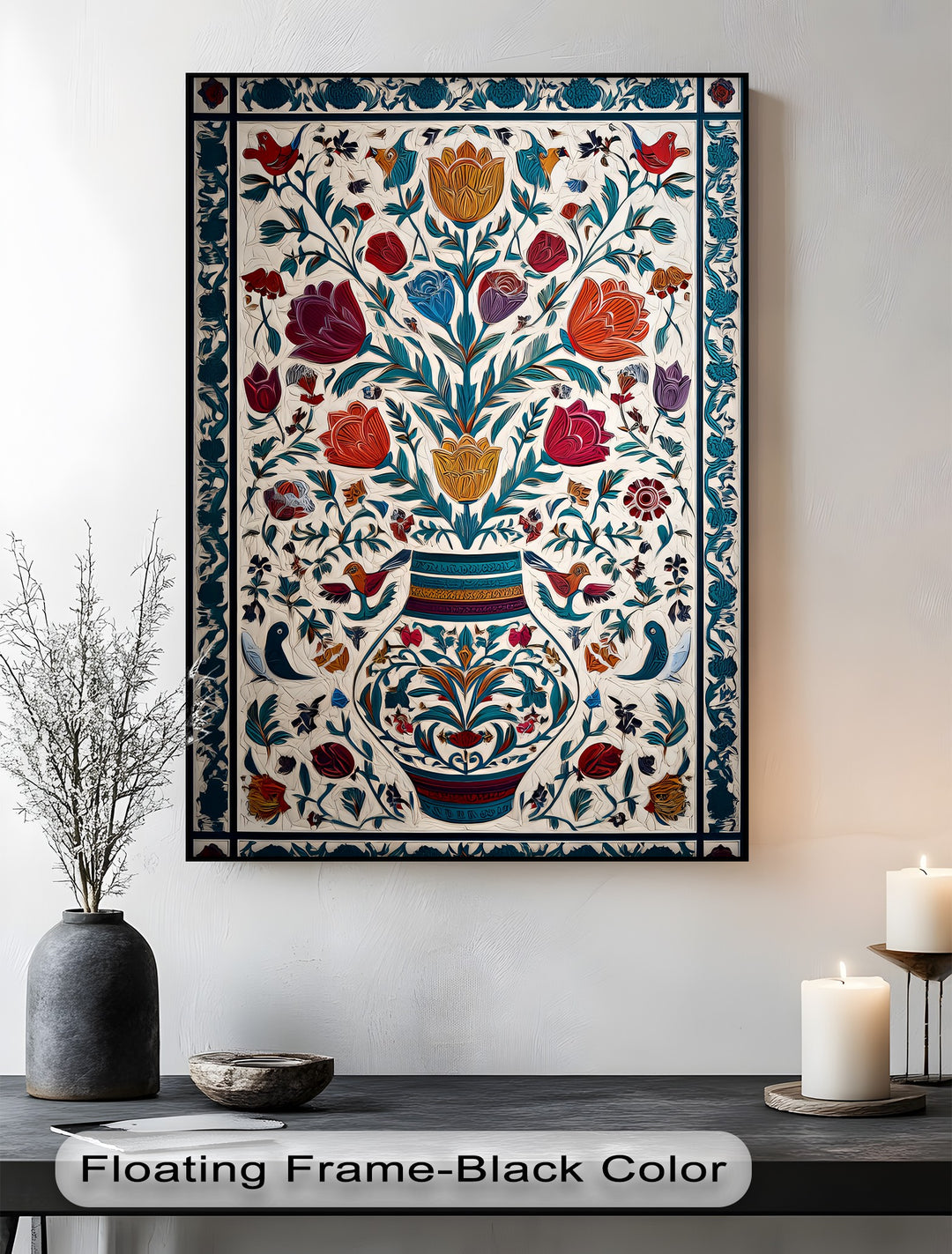 Floral Harmony & Songbirds – Persian Canvas Print
