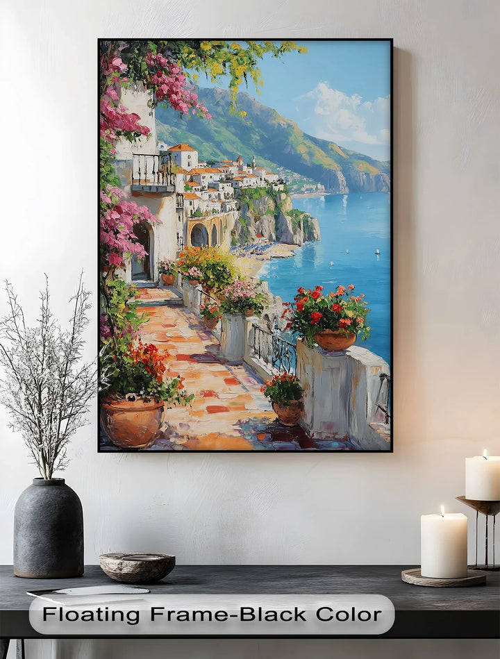 Amalfi Terrace Bloom – Coastal Italian Balcony Canvas Print - MyPhotoStation
