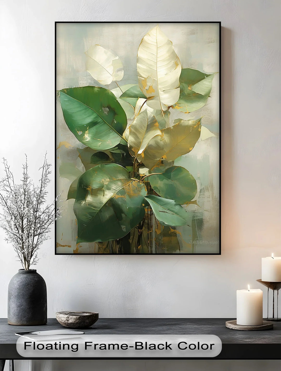 Golden-Edged Ficus Leaves – Elegant Green Botanical Canvas Print - MyPhotoStation