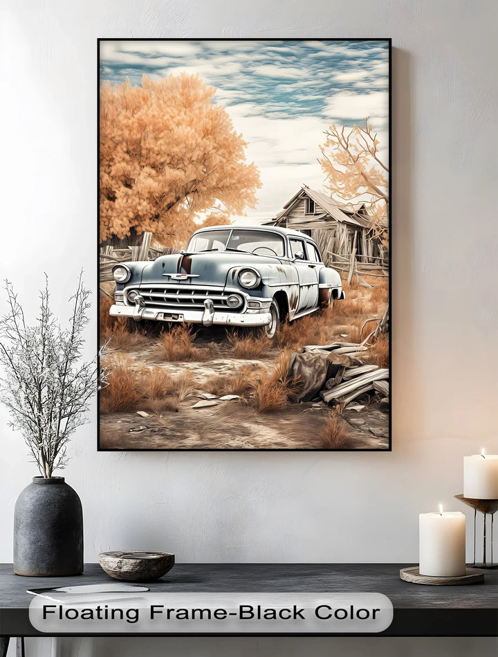 Weathered Elegance by the Farmhouse – Car Canvas Print - MyPhotoStation