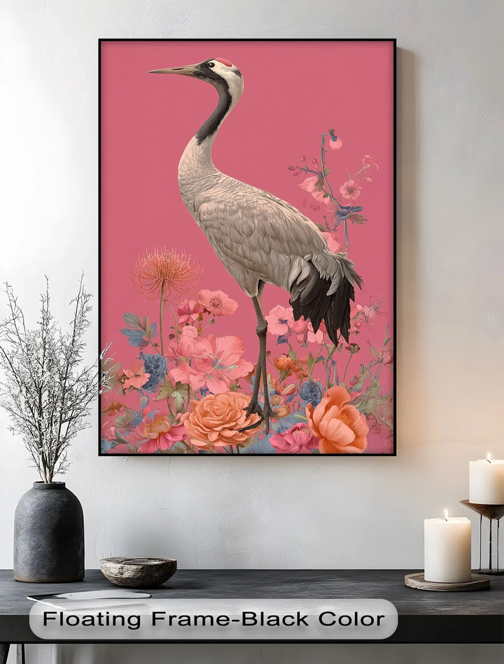 Elegant Crane Among Blossoms – Nature-Inspired Bird Canvas Print - MyPhotoStation