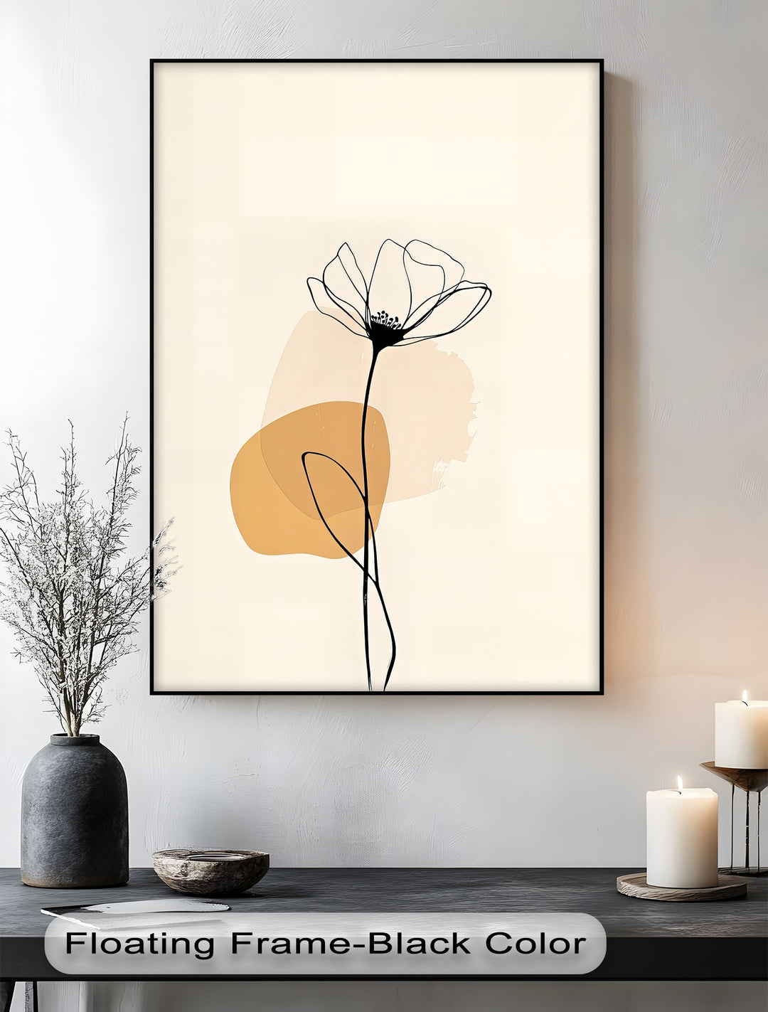 Golden Petal Outline – Minimalist Floral Canvas Wall Art | Artwork Canvas