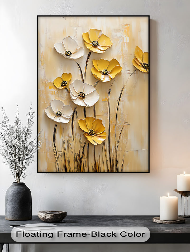 Golden Meadow Blooms – Yellow and White Flower Canvas Wall Art