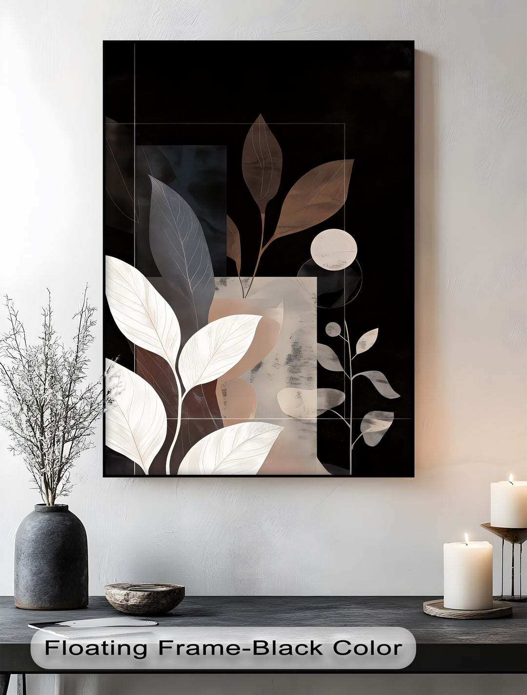 Abstract Botanical Black & Bronze Canvas Wall Art | Framed Artwork