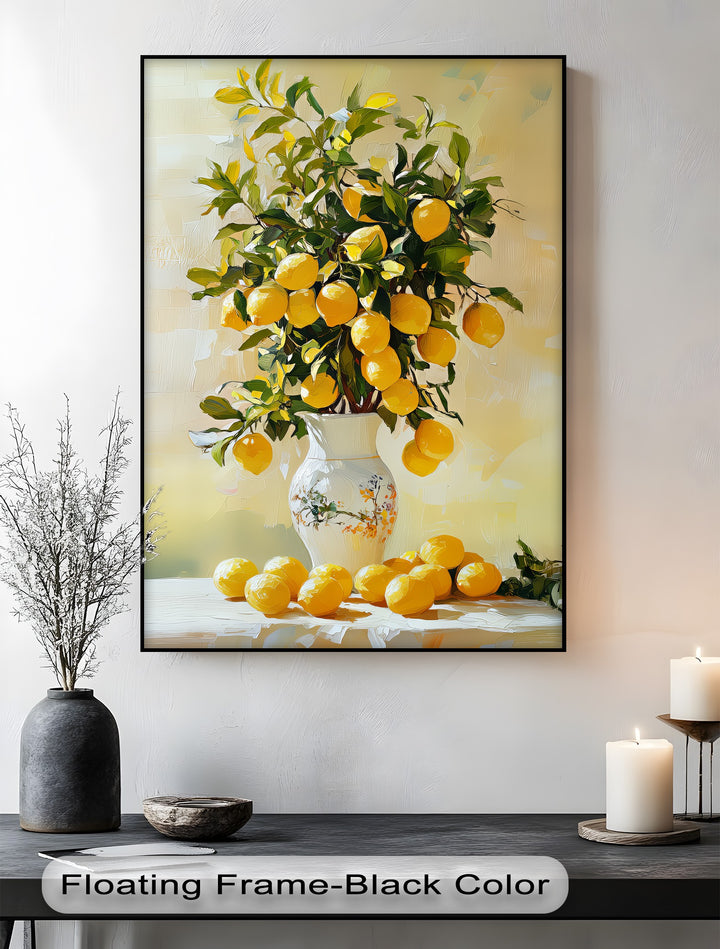 Golden Citrus Bloom – Lemons in Porcelain Vase Canvas Print
