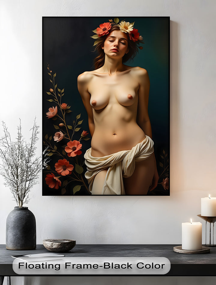 Floral Serenity – Erotic Nude Canvas Wall Art | Living Room Art
