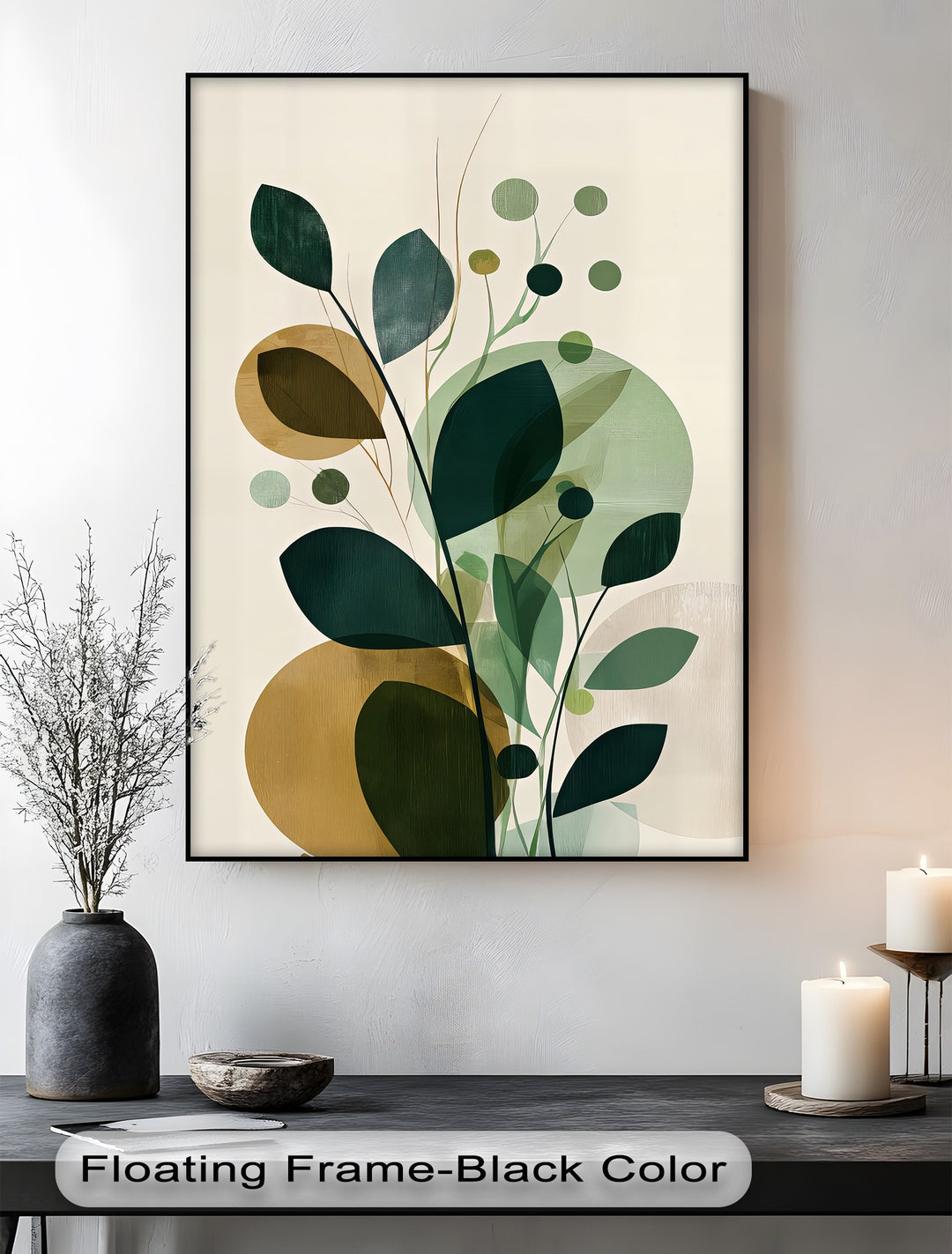 Abstract Botanical Green & Gold Canvas Wall Art | Framed Art
