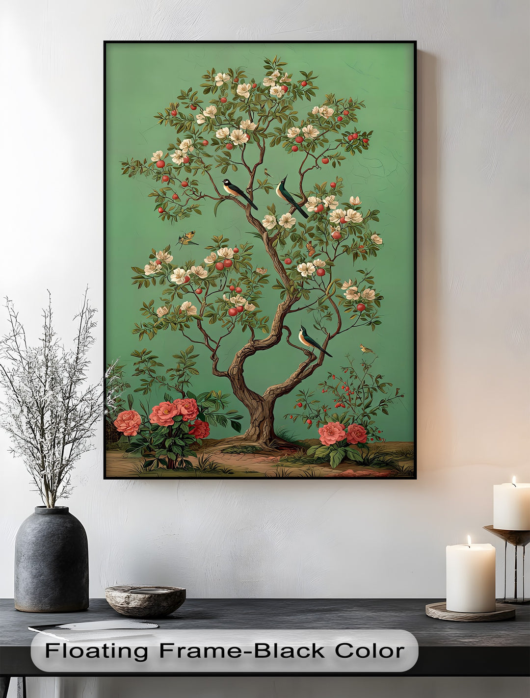 Birds and Blossoming Fruit Tree - Canvas Wall Art | Framed Art