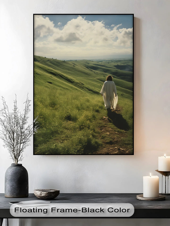 Guided by Grace – Jesus Walking Through Green Pastures Canvas Print - MyPhotoStation