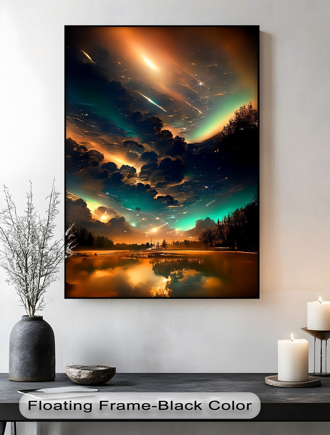 Celestial Dreamscape – Northern Lights Over Forest Lake Canvas Print