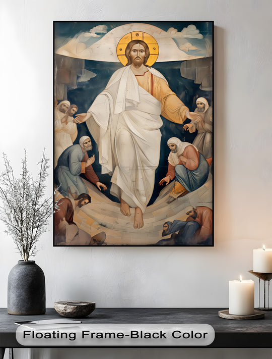 Depicting profound depth and layers, this Christian religious wall art showcases the Resurrection of Christ as a compelling canvas painting.