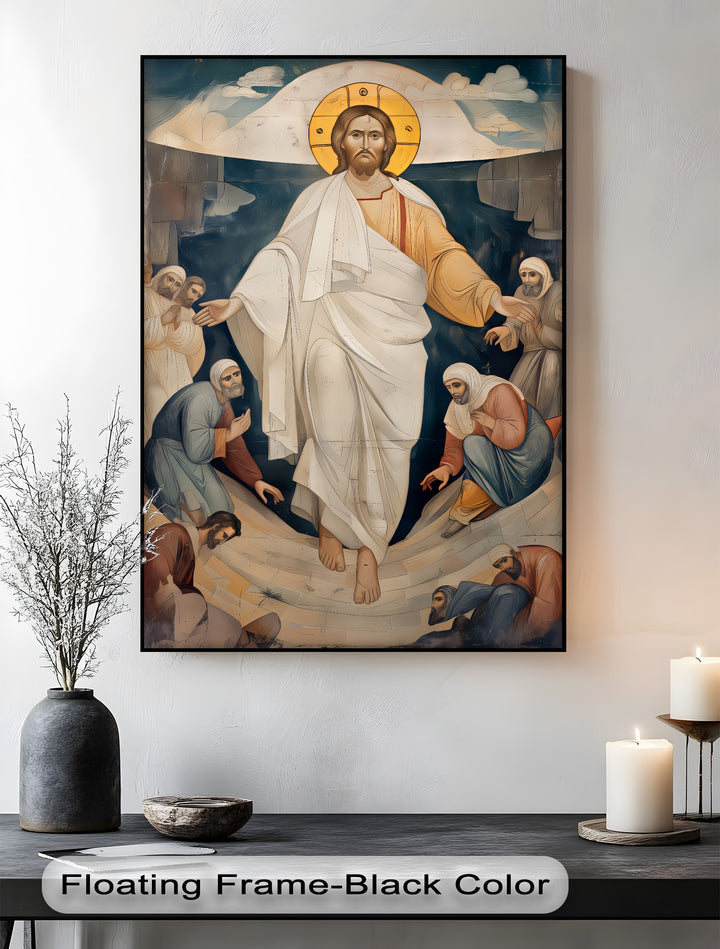 Depicting profound depth and layers, this Christian religious wall art showcases the Resurrection of Christ as a compelling canvas painting.