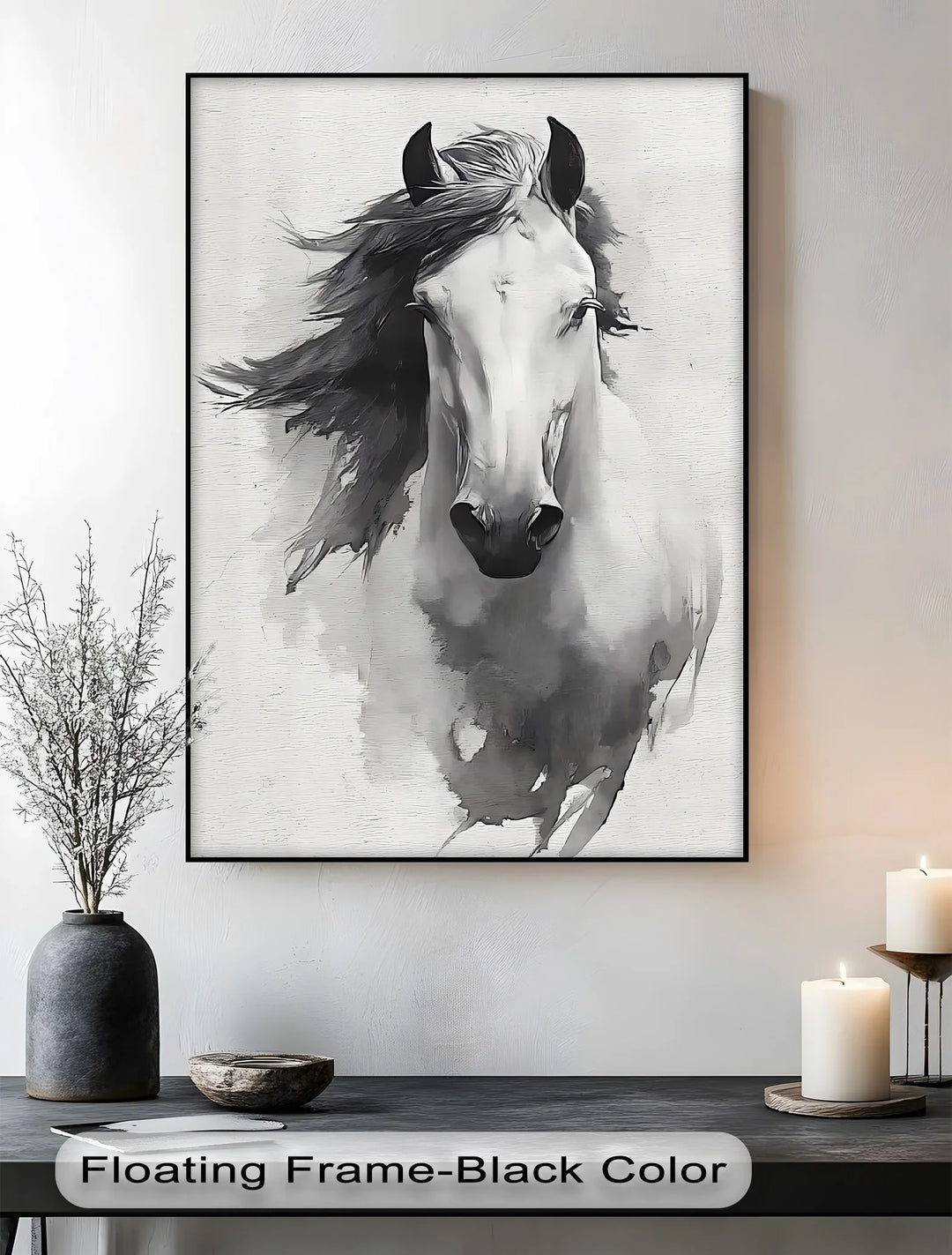 Wild Grace – Black and White Horse Canvas Print