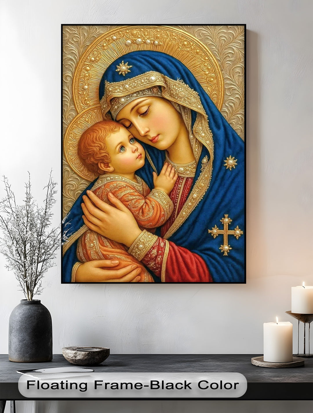 This vertical rectangular canvas is one of our big canvas prints, featuring the Madonna and Child as Christian religious wall art.