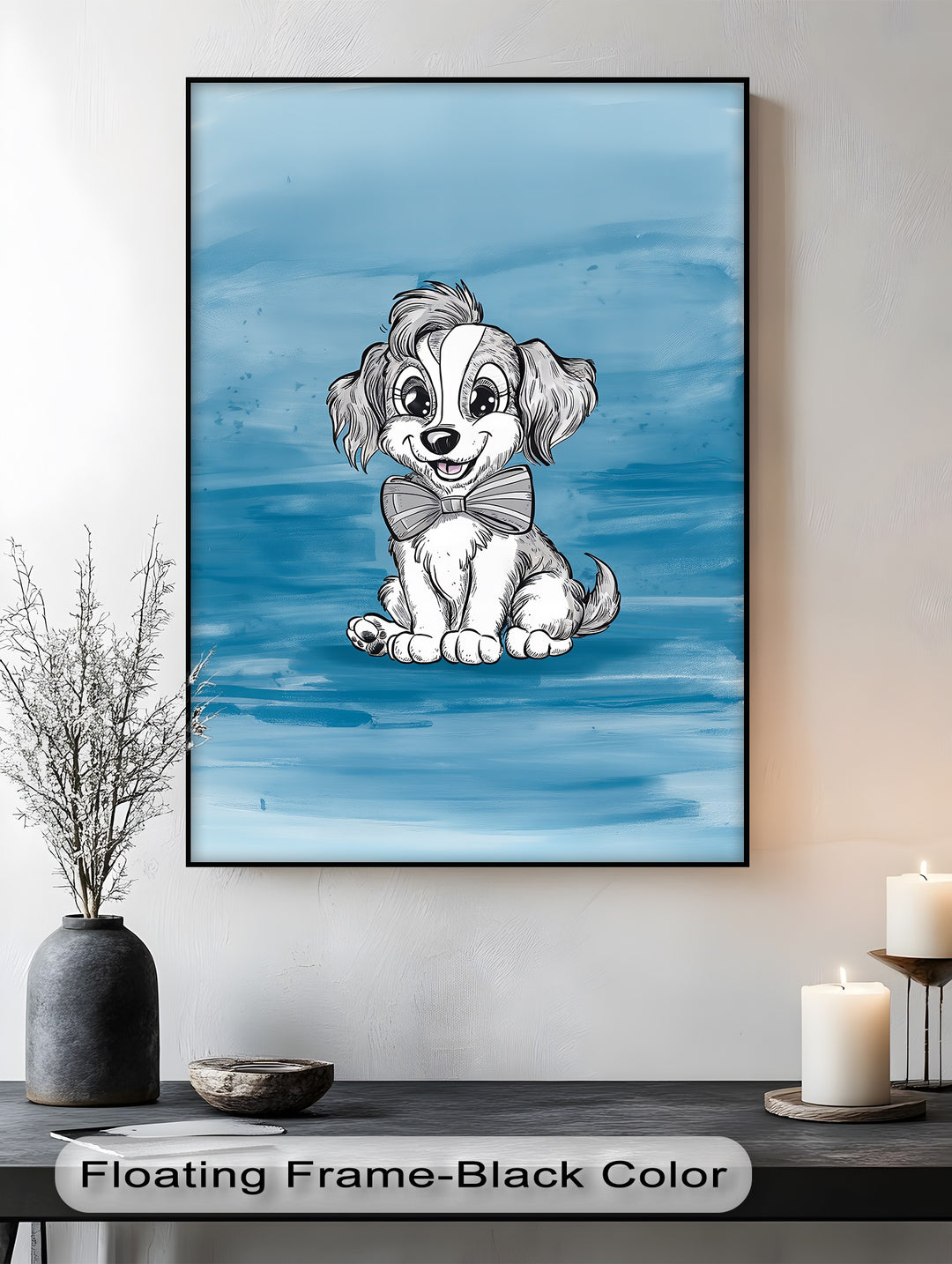 Charming Cartoon Pup with Bowtie - Puppies Canvas Print