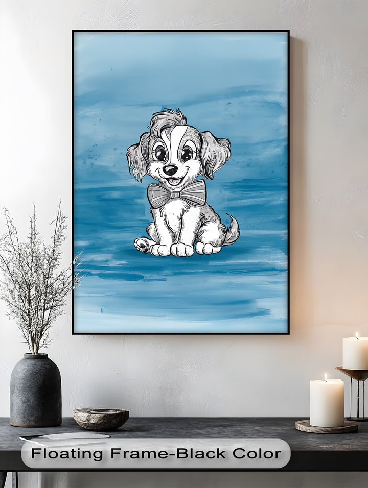 Charming Cartoon Pup with Bowtie - Puppies Canvas Print