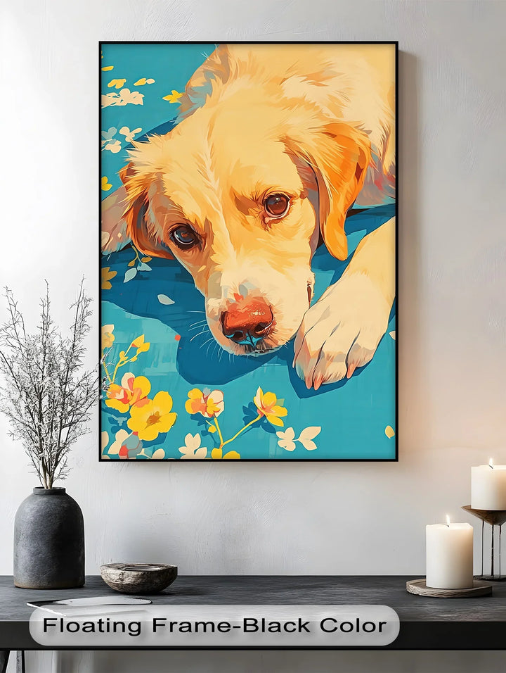 Sunlit Gaze – Playful Floral Dog Portrait Puppies Canvas Print - MyPhotoStation