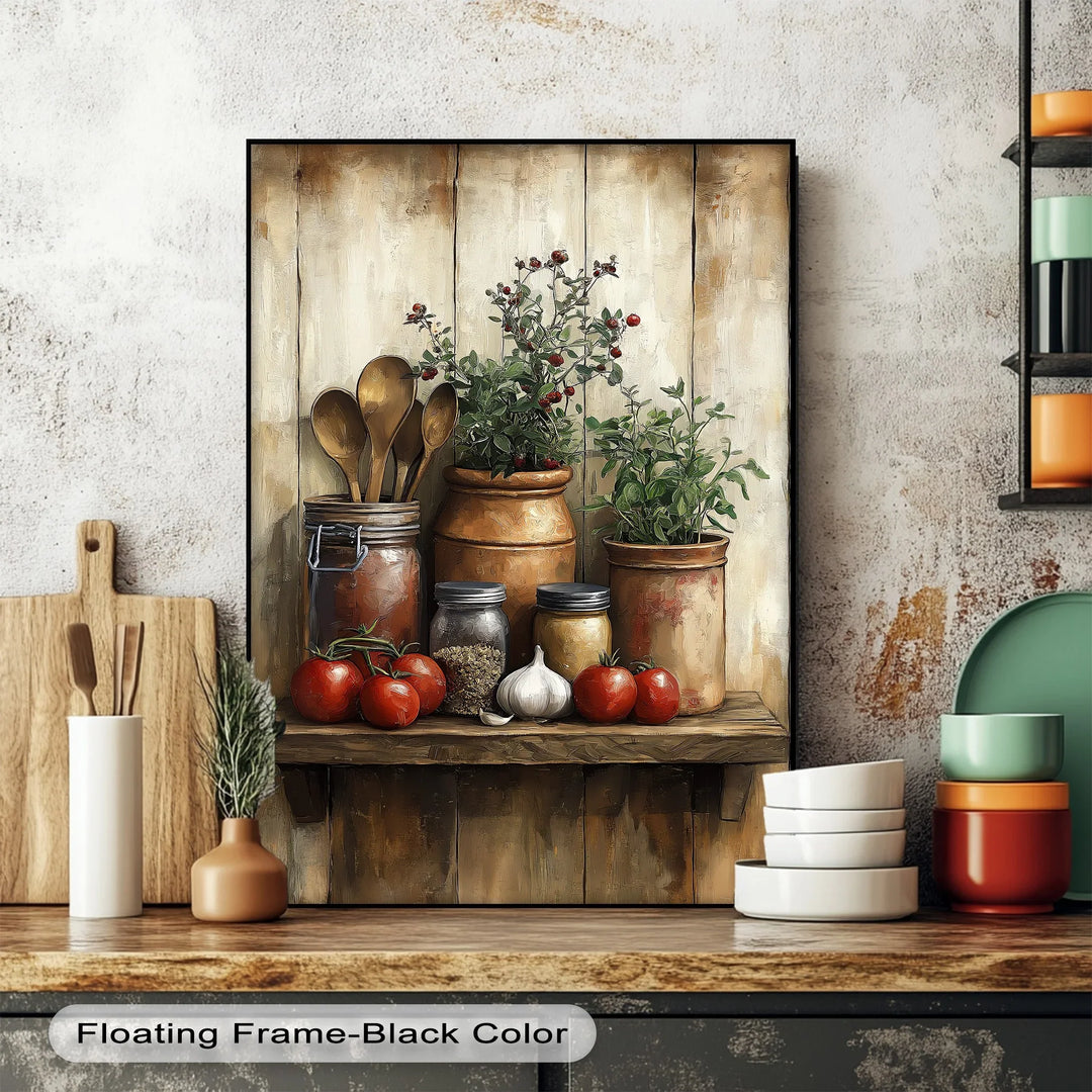 Herb Garden Shelf – Rustic Tomato & Spice Kitchen Canvas Print - MyPhotoStation