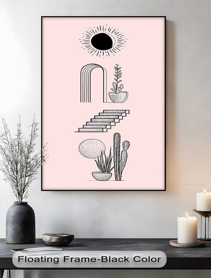Desert Geometry – Minimalist Boho Cactus Canvas Print