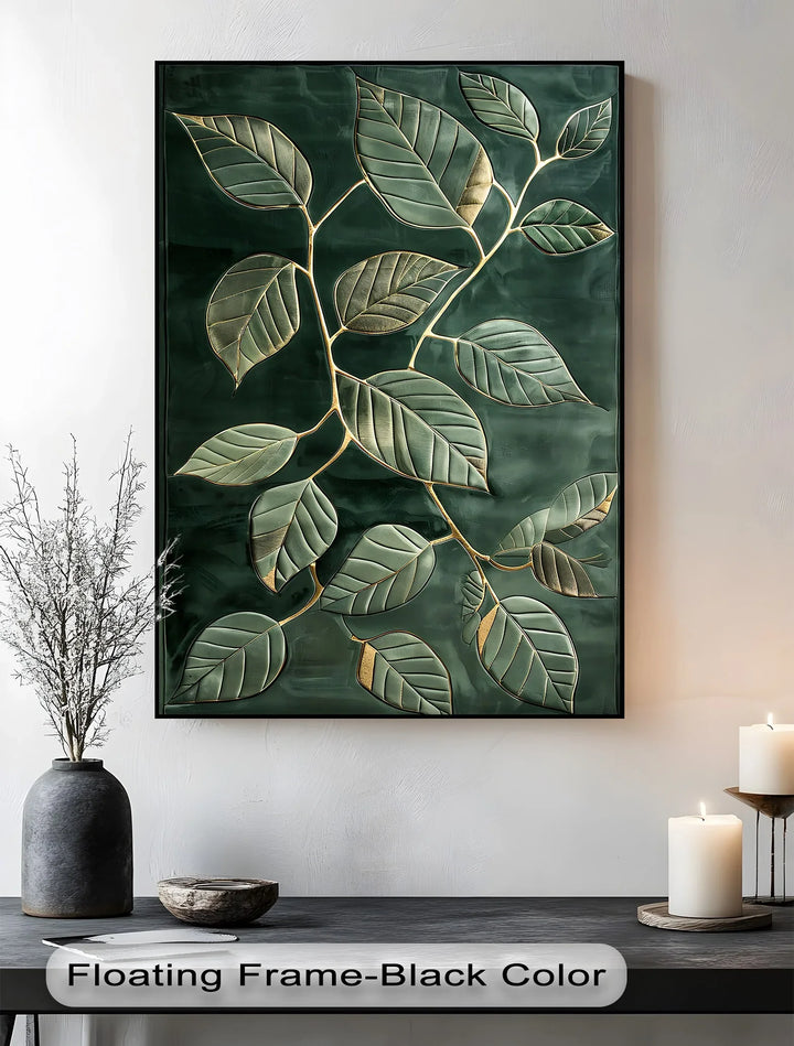 Golden Vein Harmony – Dark Green Leaf Canvas Print - MyPhotoStation
