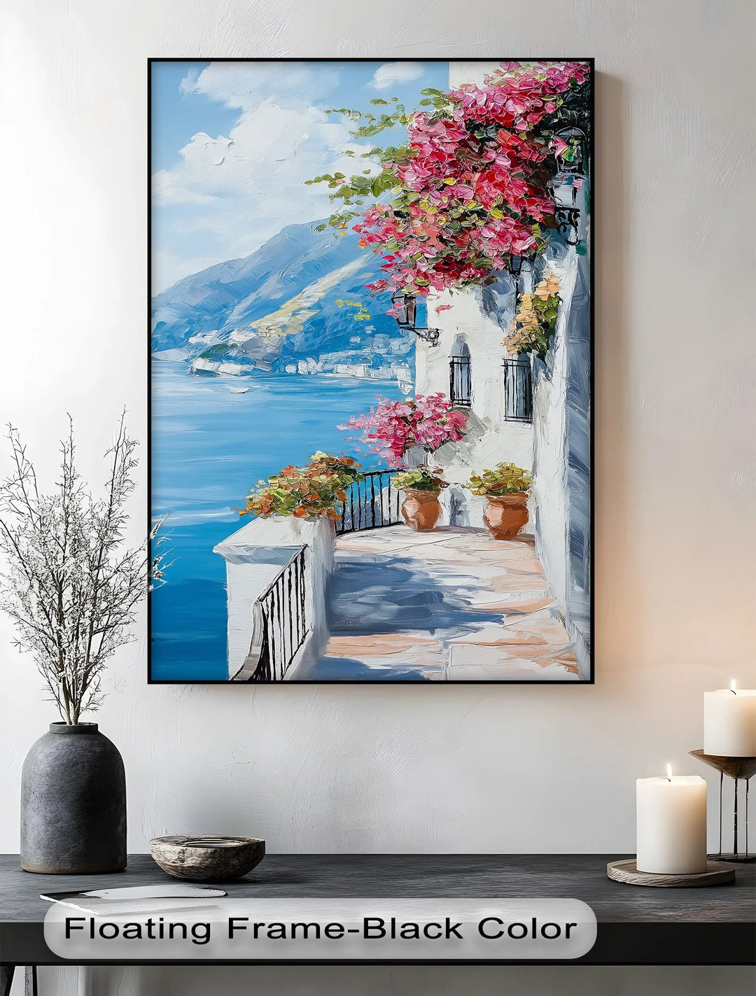 Sunlit Balcony by the Amalfi – Seaside Floral Canvas Print