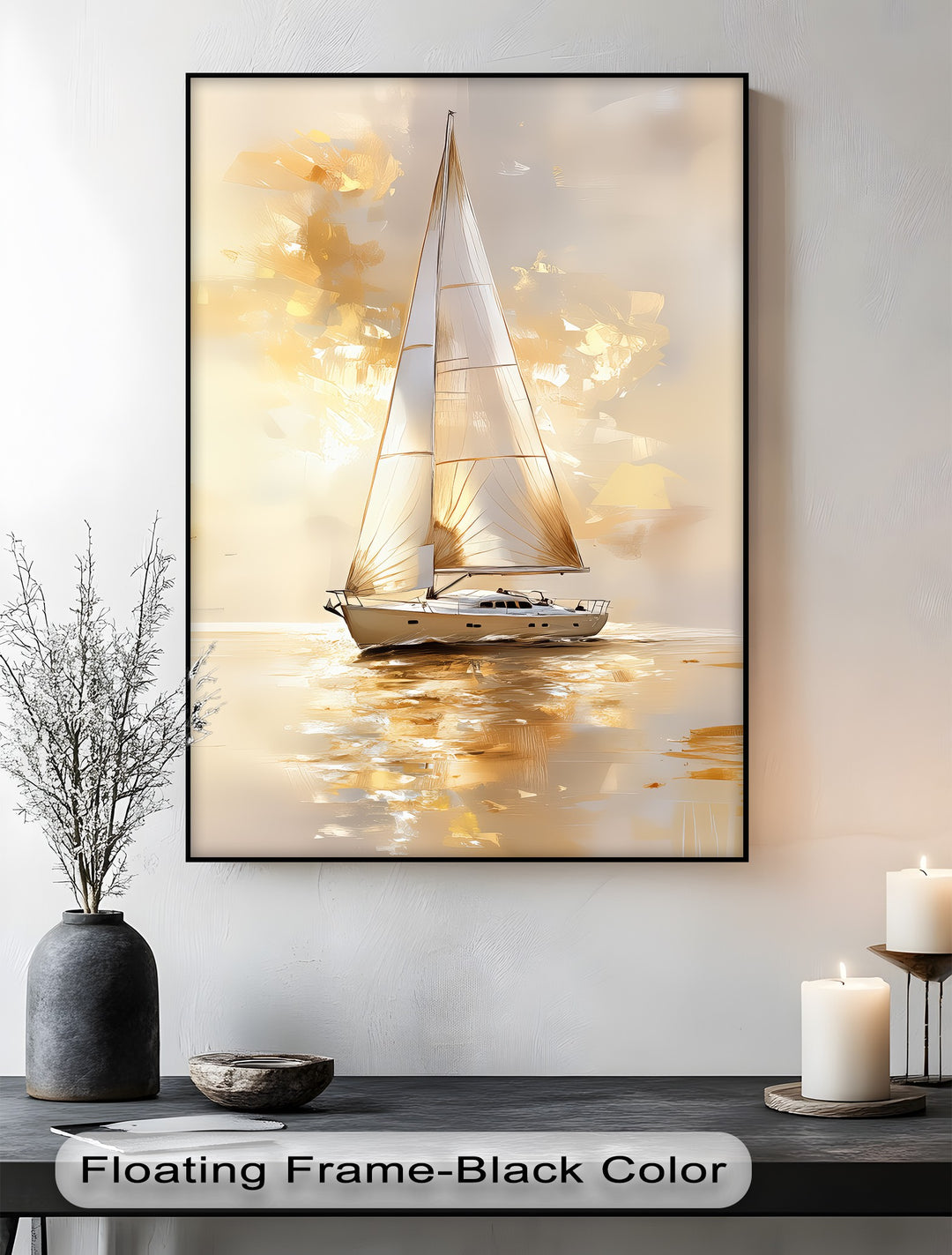 Golden Serenity – Sunset Sailing Boat Canvas Print