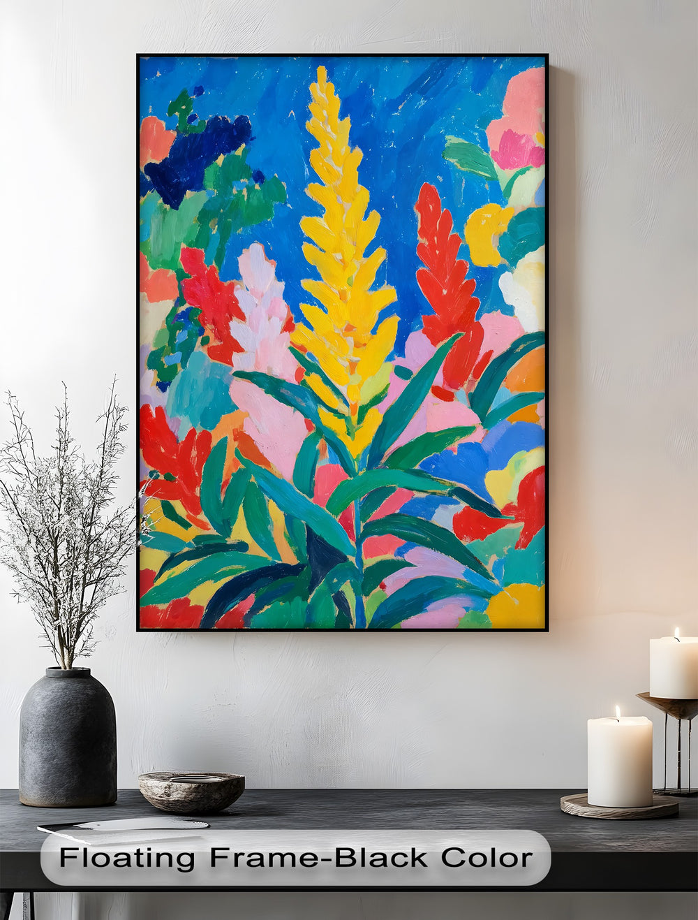Stillness permeates this vibrant Fauvist flower canvas print, offering a moment of serene beauty in this unique canvas print featuring bold, abstract garden wall art.