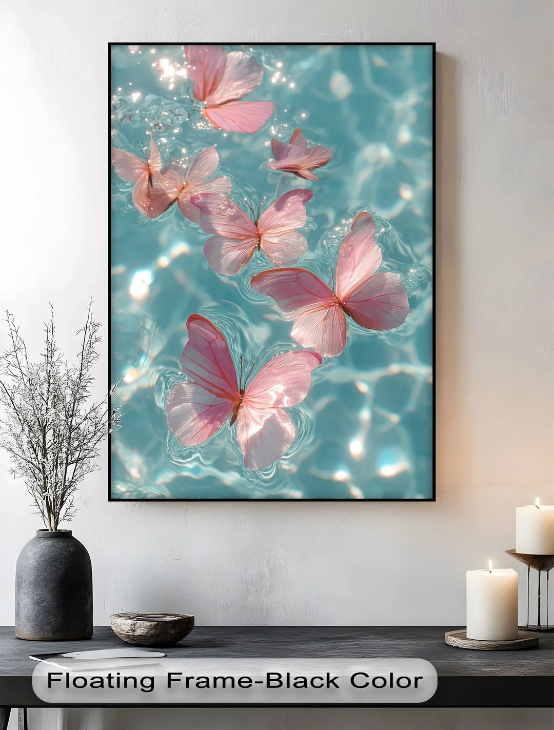 Floating Pink Butterflies Over Water – Dreamy Canvas Print - MyPhotoStation