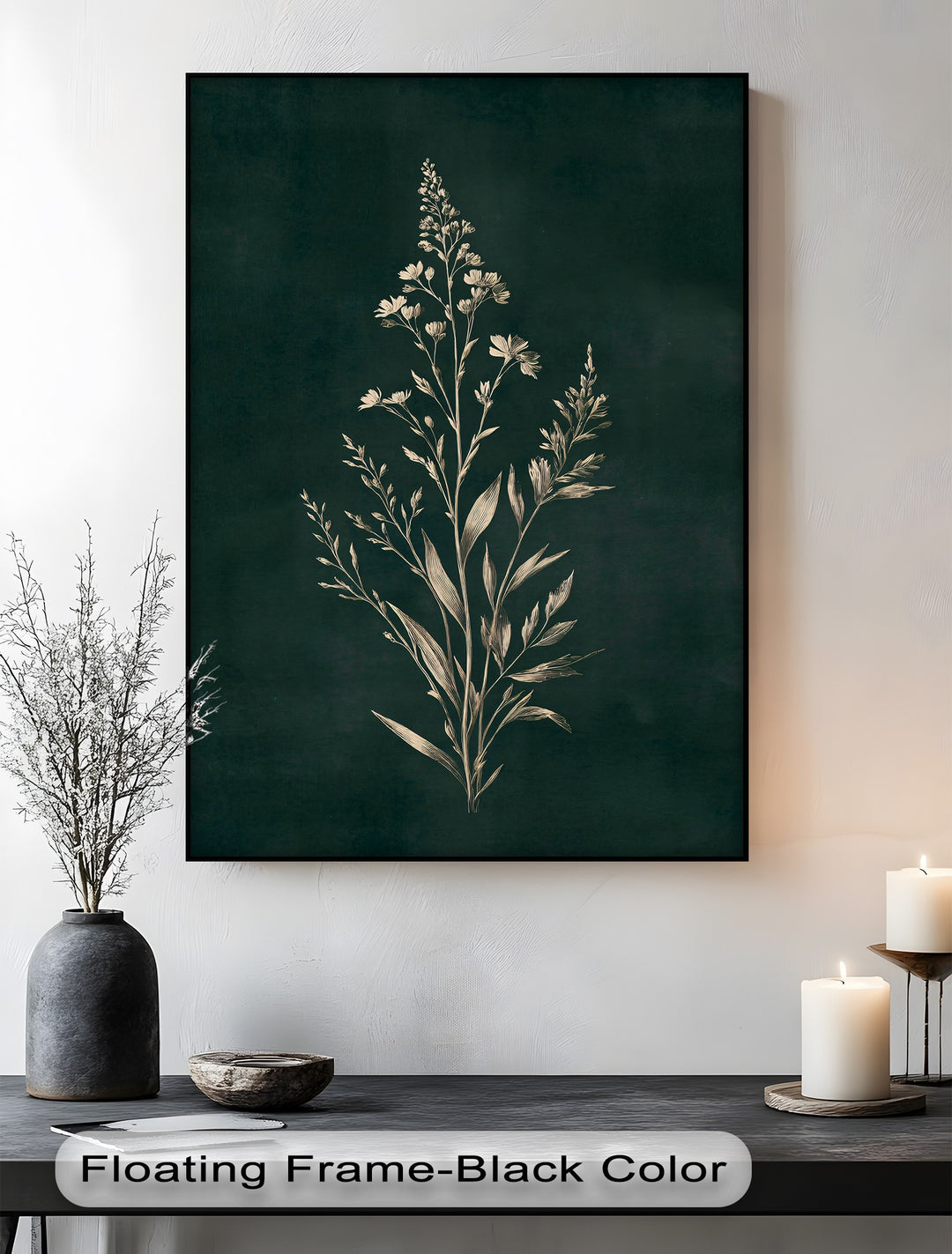 Set against a deep green, moody background, this vintage botanical herb canvas art evokes a serene and elegant canvas art aesthetic.