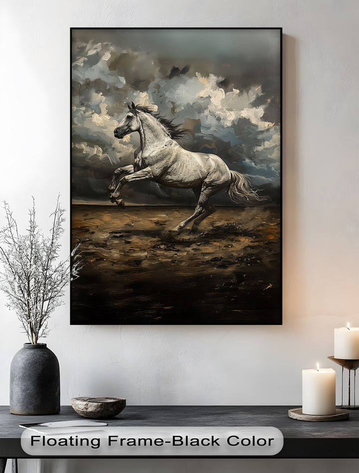 Majestic White Horse in Thunderous Landscape - Horse Canvas Print
