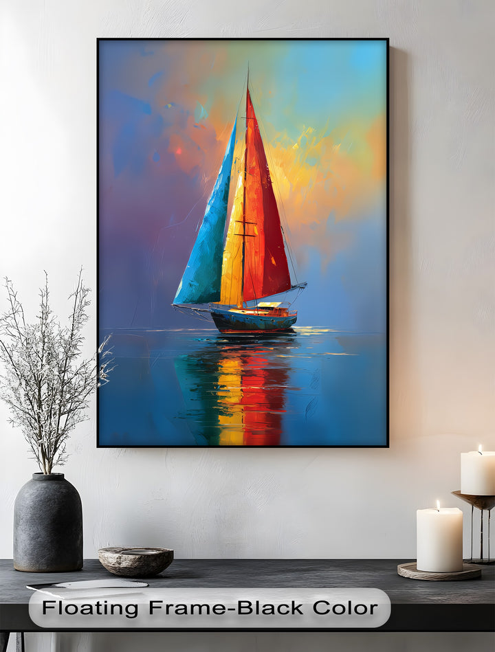 Sails of Fire and Sea – Vibrant Sailboat Canvas Print