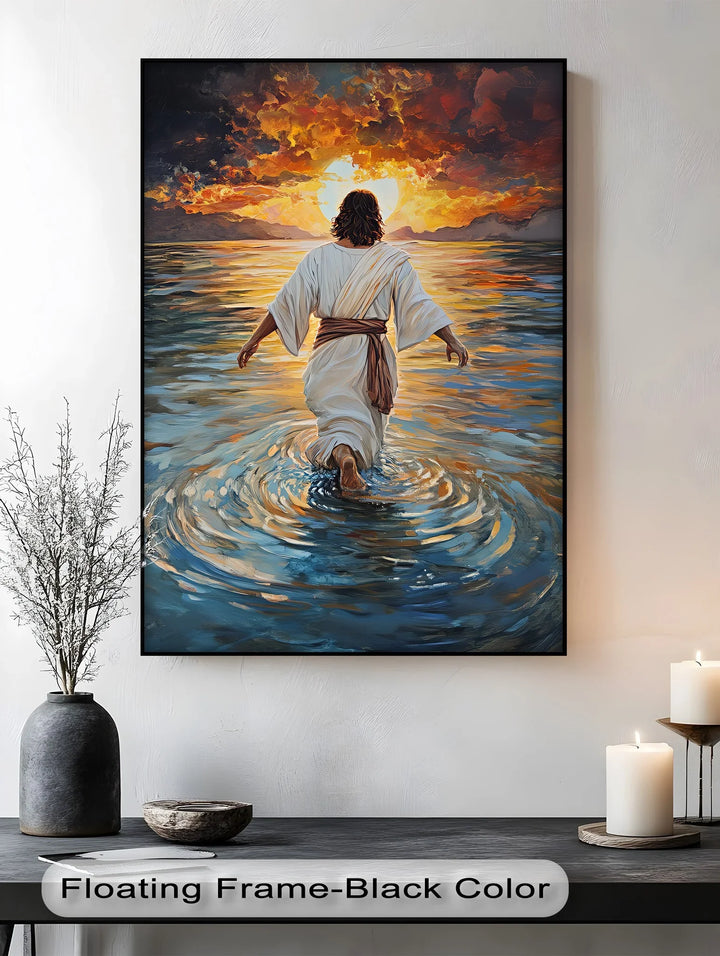 Divine Radiance – Jesus Walking Toward the Sunrise Canvas Print - MyPhotoStation