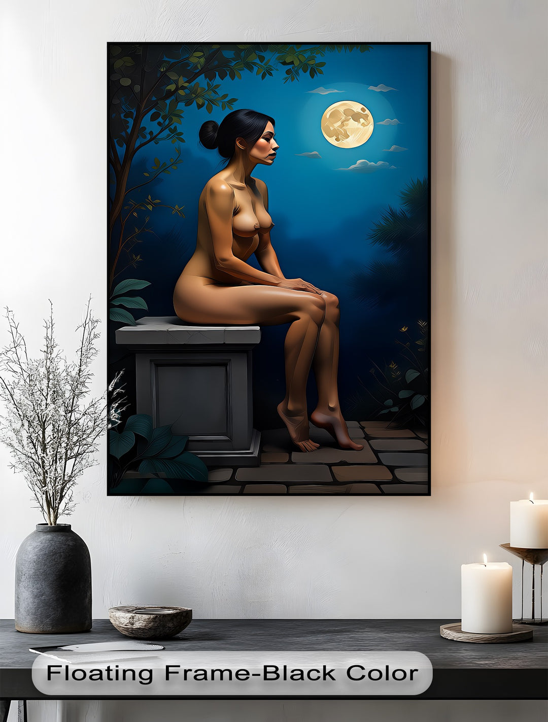 Moonlit Solitude – Elegant Nude Canvas Wall Art | Framed Artwork